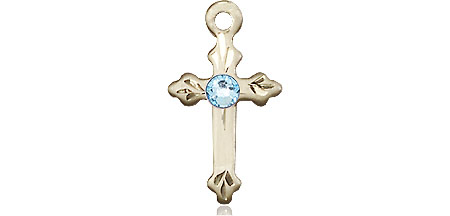 14kt Gold Filled Cross Medal with a 3mm Aqua Swarovski stone