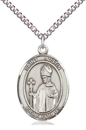 Sterling Silver Saint Austin Pendant on a 24 inch Sterling Silver Heavy Curb chain