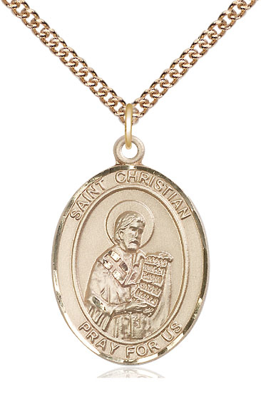14kt Gold Filled Saint Christian Demosthenes Pendant on a 24 inch Gold Filled Heavy Curb chain