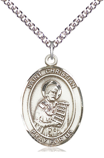 Sterling Silver Saint Christian Demosthenes Pendant on a 24 inch Sterling Silver Heavy Curb chain