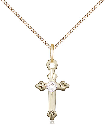 14kt Gold Filled Cross Pendant with a 3mm Crystal Swarovski stone on a 18 inch Gold Filled Light Curb chain