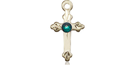 14kt Gold Filled Cross Medal with a 3mm Emerald Swarovski stone