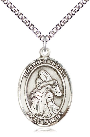 Sterling Silver Saint Isaiah Pendant on a 24 inch Sterling Silver Heavy Curb chain