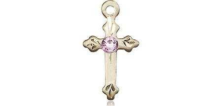 14kt Gold Filled Cross Medal with a 3mm Light Amethyst Swarovski stone