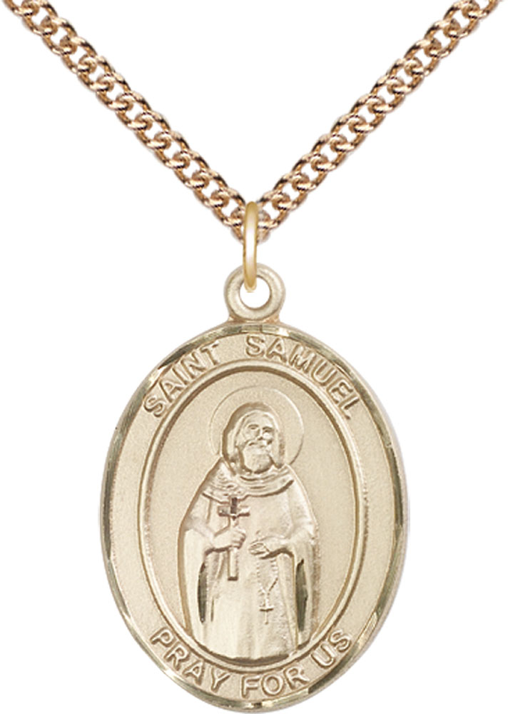 14kt Gold Filled Saint Samuel Pendant on a 24 inch Gold Filled Heavy Curb chain