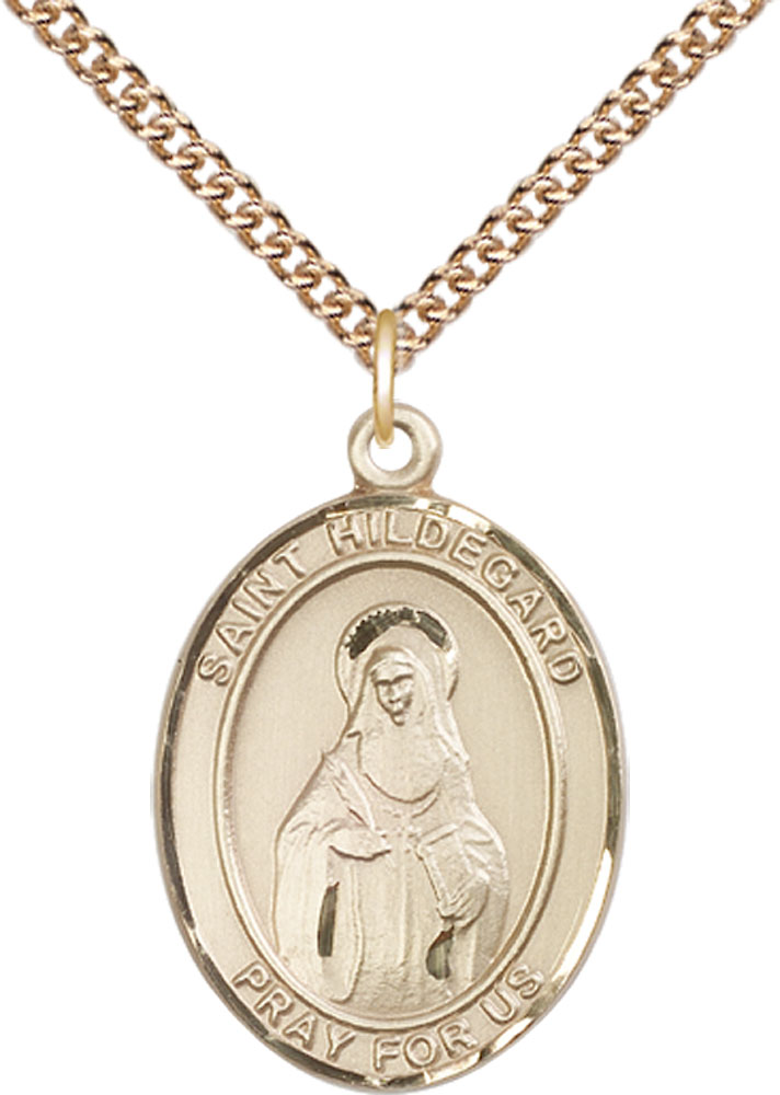 14kt Gold Filled Saint Hildegard von Bingen Pendant on a 24 inch Gold Filled Heavy Curb chain