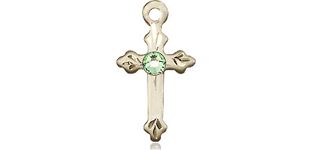 14kt Gold Filled Cross Medal with a 3mm Peridot Swarovski stone