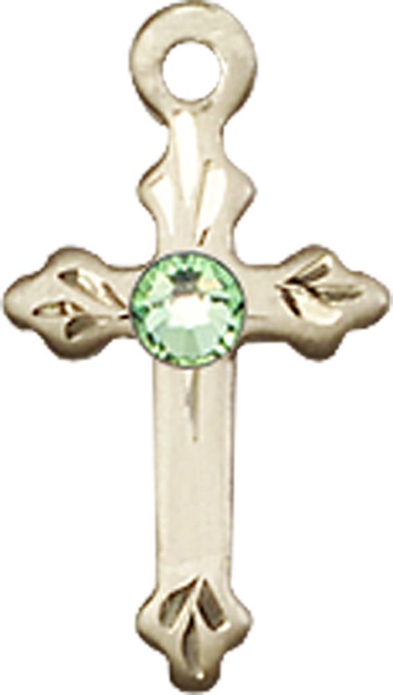 14kt Gold Filled Cross Medal with a 3mm Peridot Swarovski stone