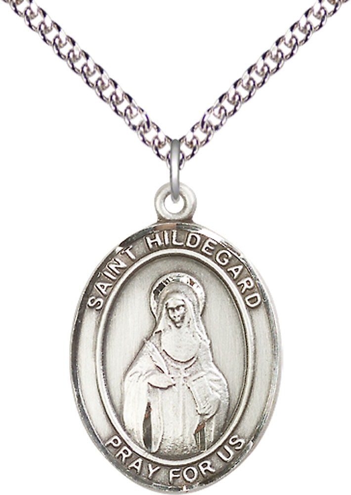 Sterling Silver Saint Hildegard von Bingen Pendant on a 24 inch Sterling Silver Heavy Curb chain