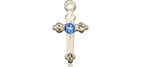 14kt Gold Filled Cross Medal with a 3mm Sapphire Swarovski stone