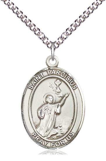 Sterling Silver Saint Tarcisius Pendant on a 24 inch Sterling Silver Heavy Curb chain