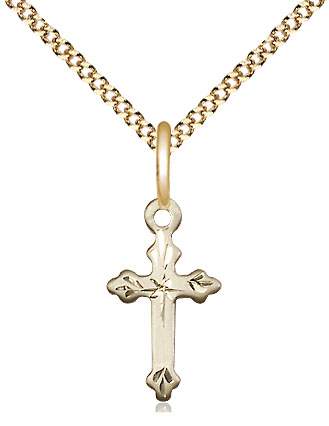 14kt Gold Filled Cross Pendant on a 18 inch Gold Plate Light Curb chain