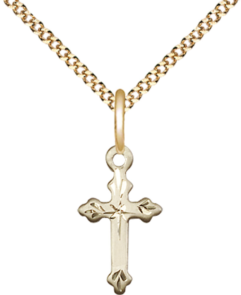 14kt Gold Filled Cross Pendant on a 18 inch Gold Plate Light Curb chain