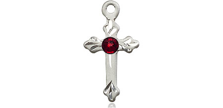 Sterling Silver Cross Medal with a 3mm Garnet Swarovski stone