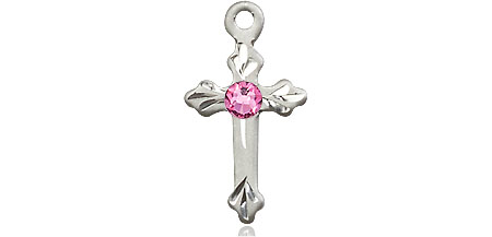 Sterling Silver Cross Medal with a 3mm Rose Swarovski stone