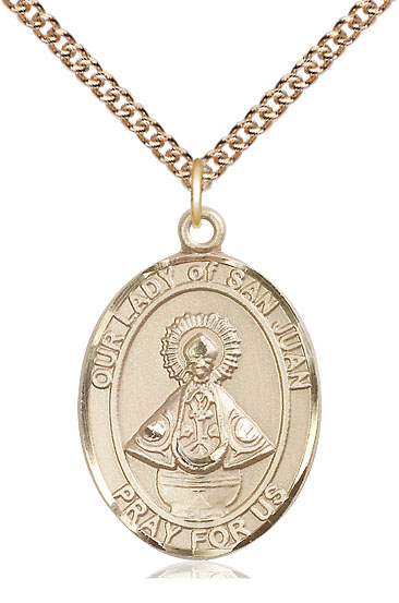 14kt Gold Filled Our Lady of San Juan Pendant on a 24 inch Gold Filled Heavy Curb chain