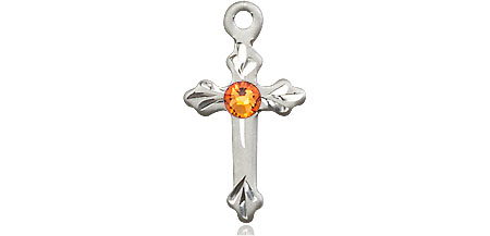 Sterling Silver Cross Medal with a 3mm Topaz Swarovski stone