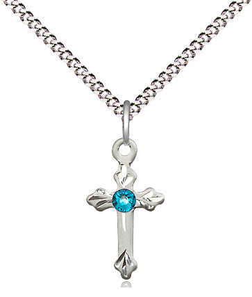 Sterling Silver Cross Pendant with a 3mm Zircon Swarovski stone on a 18 inch Light Rhodium Light Curb chain