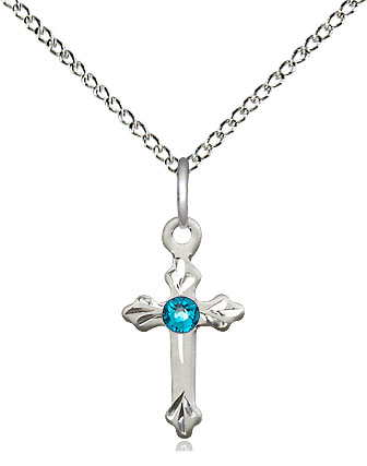 Sterling Silver Cross Pendant with a 3mm Zircon Swarovski stone on a 18 inch Sterling Silver Light Curb chain