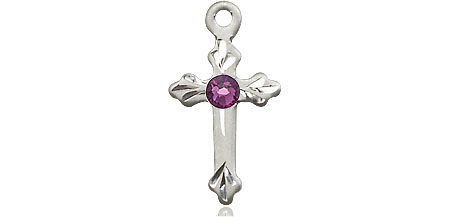 Sterling Silver Cross Medal with a 3mm Amethyst Swarovski stone