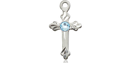 Sterling Silver Cross Medal with a 3mm Aqua Swarovski stone