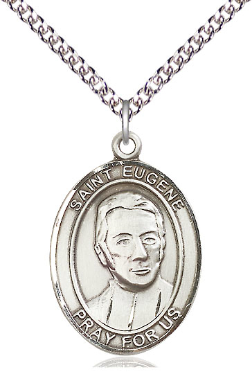 Sterling Silver Saint Eugene de Mazenod Pendant on a 24 inch Sterling Silver Heavy Curb chain