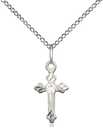 Sterling Silver Cross Pendant with a 3mm Crystal Swarovski stone on a 18 inch Sterling Silver Light Curb chain