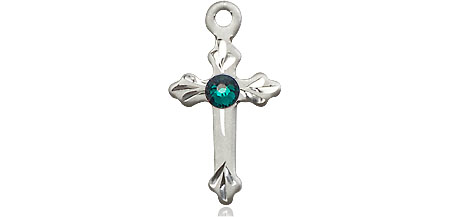 Sterling Silver Cross Medal with a 3mm Emerald Swarovski stone