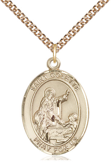 14kt Gold Filled Saint Colette Pendant on a 24 inch Gold Filled Heavy Curb chain