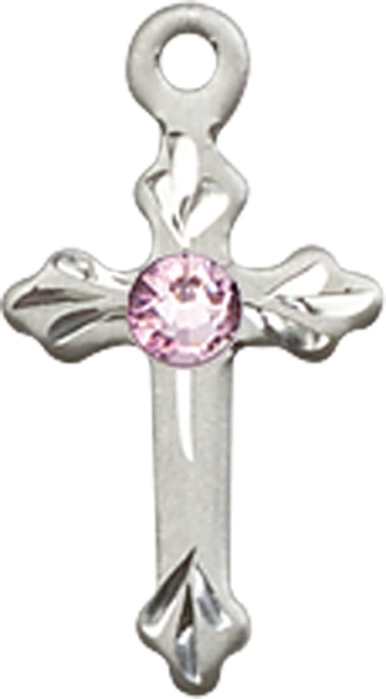 Sterling Silver Cross Medal with a 3mm Light Amethyst Swarovski stone