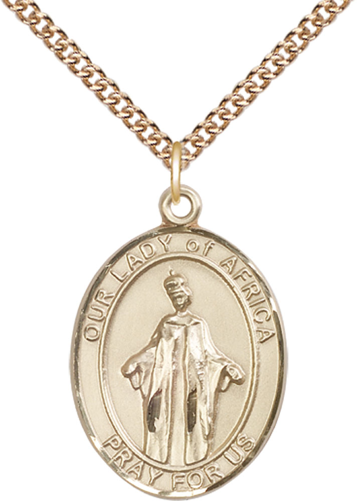 14kt Gold Filled Our Lady of Africa Pendant on a 24 inch Gold Filled Heavy Curb chain