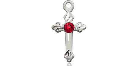 Sterling Silver Cross Medal with a 3mm Ruby Swarovski stone