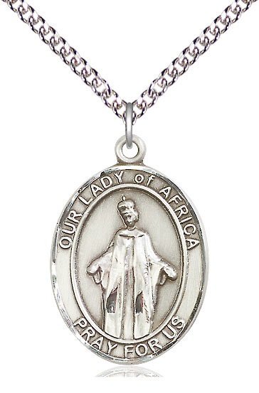 Sterling Silver Our Lady of Africa Pendant on a 24 inch Sterling Silver Heavy Curb chain