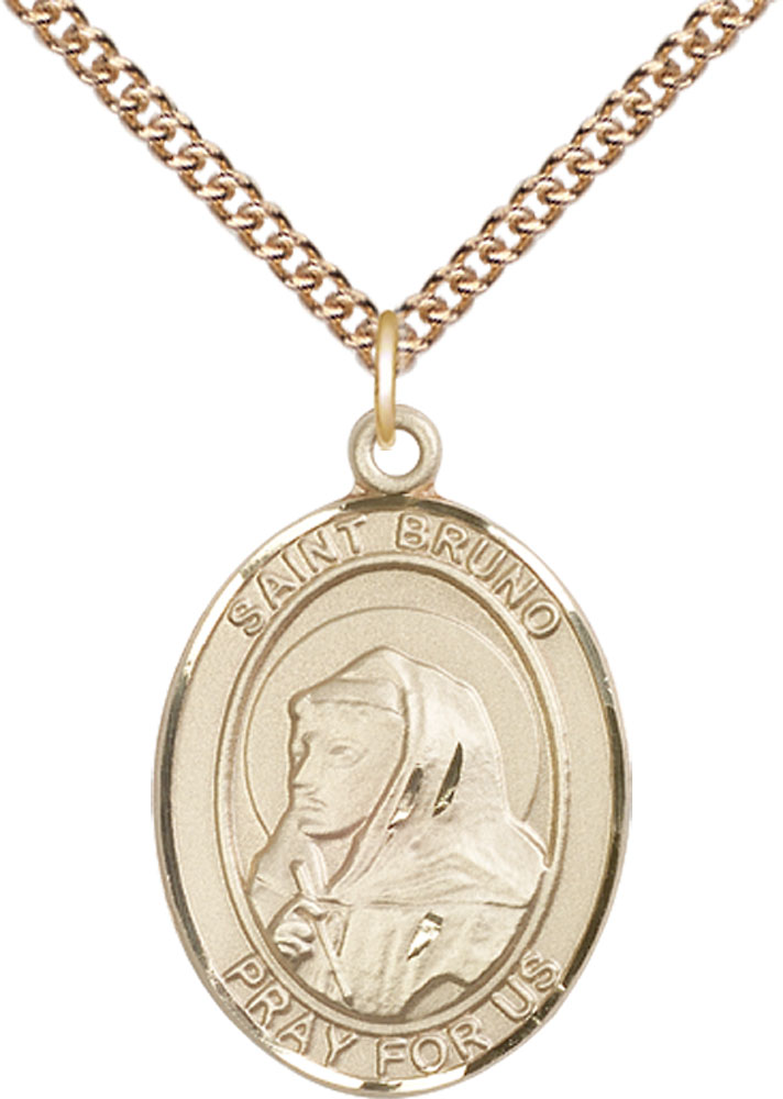 14kt Gold Filled Saint Bruno Pendant on a 24 inch Gold Filled Heavy Curb chain