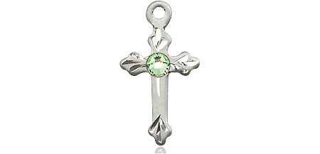 Sterling Silver Cross Medal with a 3mm Peridot Swarovski stone