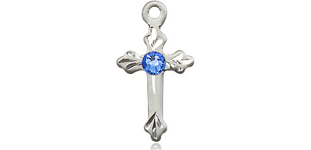 Sterling Silver Cross Medal with a 3mm Sapphire Swarovski stone