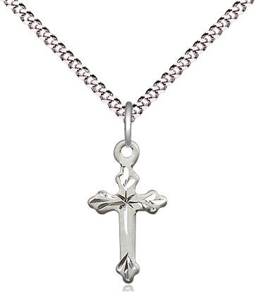 Sterling Silver Cross Pendant on a 18 inch Light Rhodium Light Curb chain