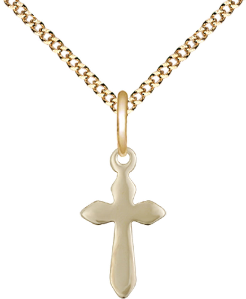 14kt Gold Filled Cross Pendant on a 18 inch Gold Plate Light Curb chain