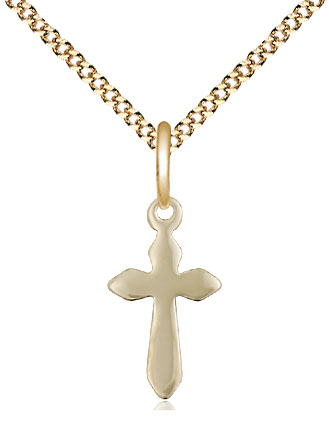 14kt Gold Filled Cross Pendant on a 18 inch Gold Plate Light Curb chain