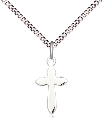 Sterling Silver Cross Pendant on a 18 inch Light Rhodium Light Curb chain