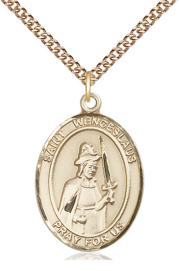 14kt Gold Filled Saint Wenceslaus Pendant on a 24 inch Gold Filled Heavy Curb chain