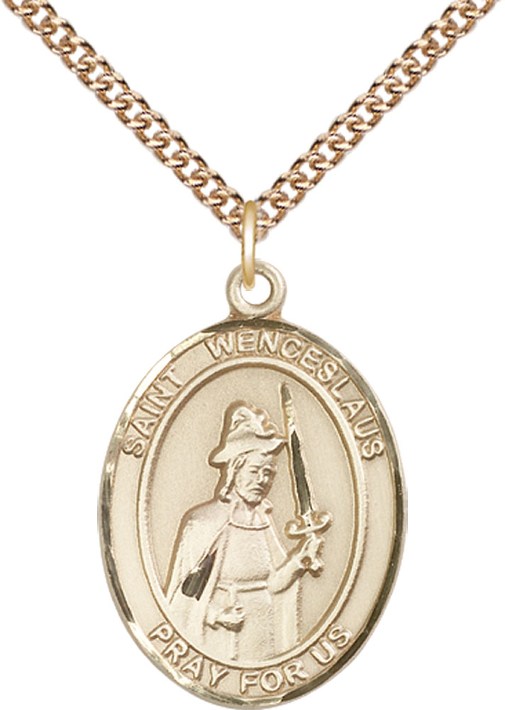 14kt Gold Filled Saint Wenceslaus Pendant on a 24 inch Gold Filled Heavy Curb chain