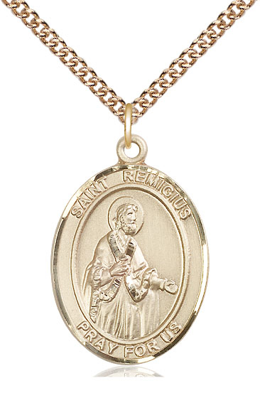 14kt Gold Filled Saint Remigius of Reims Pendant on a 24 inch Gold Filled Heavy Curb chain