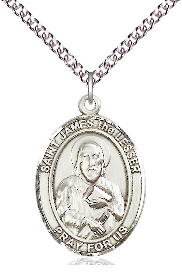 Sterling Silver Saint James the Lesser Pendant on a 24 inch Sterling Silver Heavy Curb chain