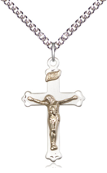 Two-Tone GF/SS Crucifix Pendant on a 24 inch Sterling Silver Heavy Curb chain