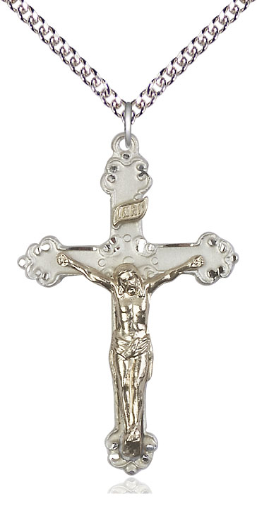 Two-Tone GF/SS Crucifix Pendant on a 24 inch Sterling Silver Heavy Curb chain