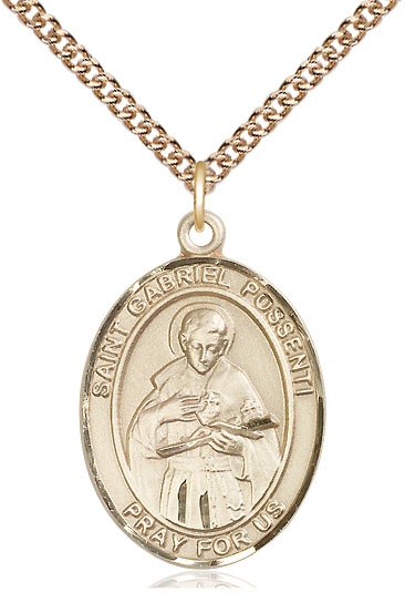 14kt Gold Filled Saint Gabriel Possenti Pendant on a 24 inch Gold Filled Heavy Curb chain