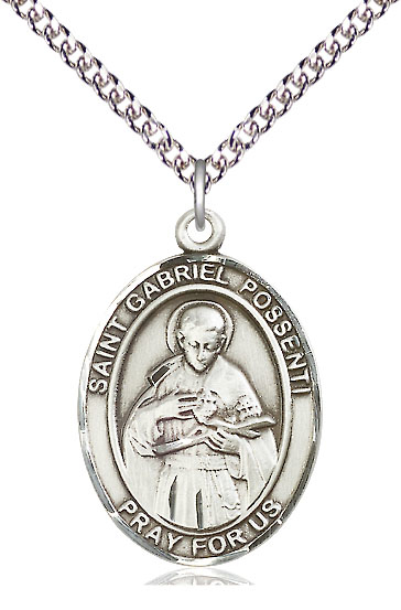 Sterling Silver Saint Gabriel Possenti Pendant on a 24 inch Sterling Silver Heavy Curb chain