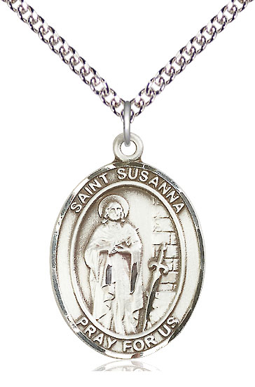 Sterling Silver Saint Susanna Pendant on a 24 inch Sterling Silver Heavy Curb chain
