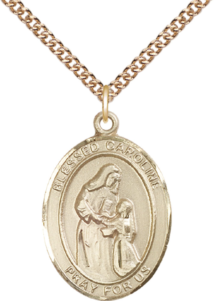 14kt Gold Filled Blessed Caroline Gerhardinger Pendant on a 24 inch Gold Filled Heavy Curb chain